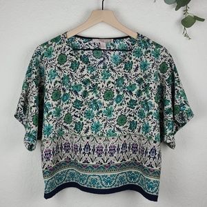 Forever 21 Contemporary Blouse Teal floral XS Office business work casual flowy